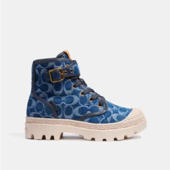 Coach Trooper Mid Top Boot In Signature Denim - Picture 2 of 5